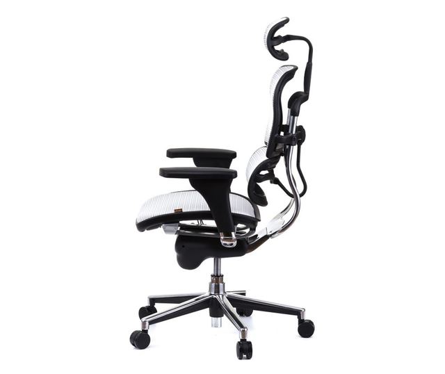 Upravljačka stolica ERGOHUMAN Plus, mreža Bijela, 2D naslon za glavu, lumbalna potpora, 3D podesive naslone.