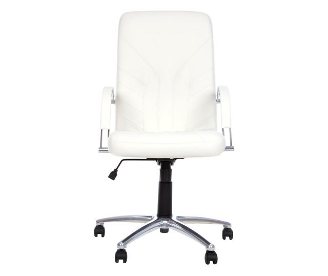 Stolac za upravu MAVIS STEEL CHROME, Bijela ekološka koža