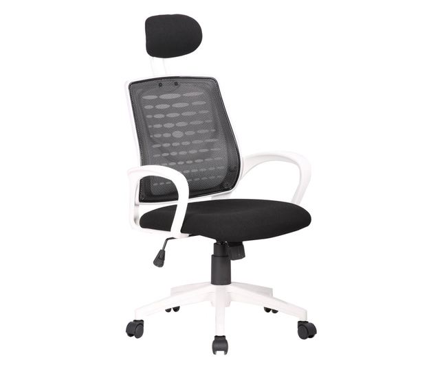 Ergonomska uredska stolica PALM, Crno-Bijela, Mreža/Tekstil