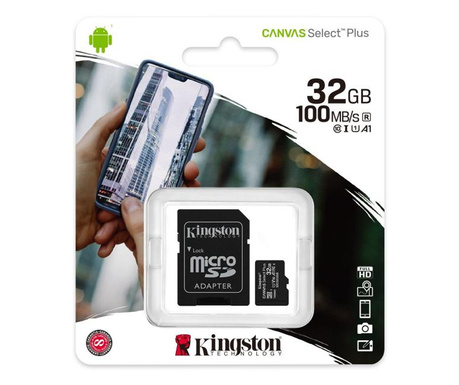 Kingston microSDHC Canvas Select Plus 32GB UHS-I/C10/V10/A1 + adapter