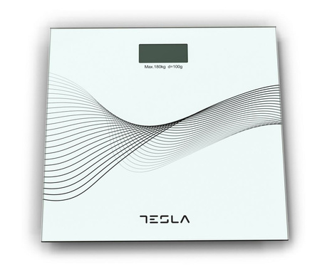 Cantar corporal Tesla BS103W, 180kg, baterii 2xAAA, 30x30cm, Alb