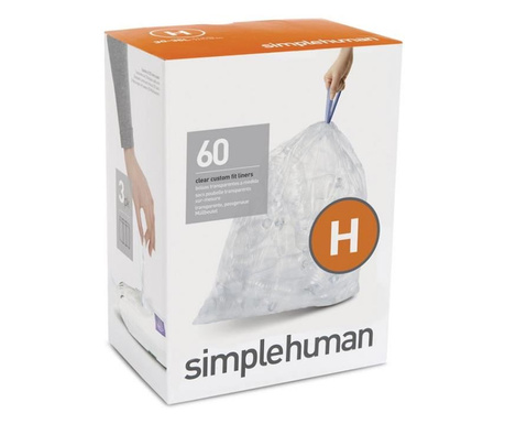 SimpleHuman CW0286 H-típusú szemetes zsák utántöltő csomag, átlátszó 60db (CW0286)