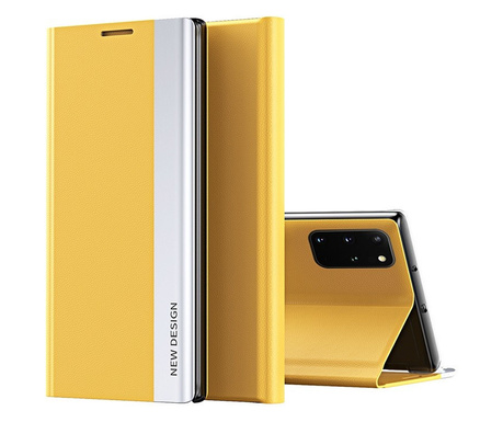 Samsung Galaxy M13 4G SM-M135F, Oldalra nyíló tok, stand, Wooze Silver Line, sárga