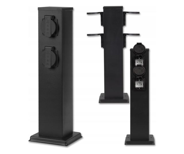Vrtni stup s 4 utičnice, IP44, 400 mm, nehrđajući čelik, crni
