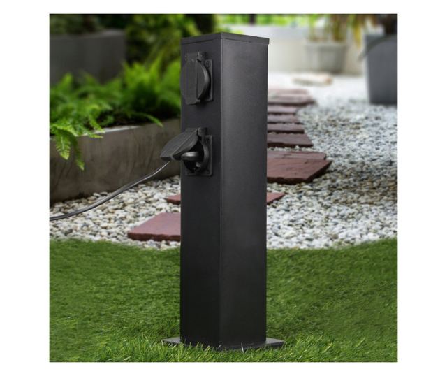 Vrtni stup s 4 utičnice, IP44, 400 mm, nehrđajući čelik, crni