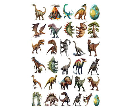 Sticker decorativ, Dinozauri cu 31 de mini stickere, Maro, 90 cm, 8366ST-13