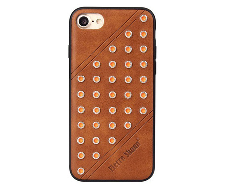 FIERRE SHANN műanyag telefonvédő (bőr hatású hátlap, szegecses) BARNA [Apple iPhone SE 3 (2022)]