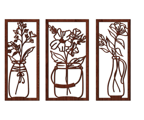 Декоративен панел за стена, Lovie Цветя във ваза, 3 части, 115x75cm, Кафяв