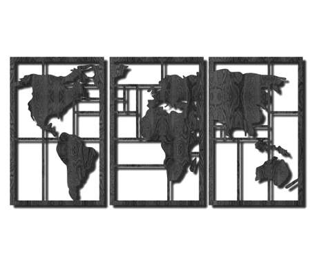 Dekorativni zidni panel, Lovie Karta svijeta, 145x72cm, crna