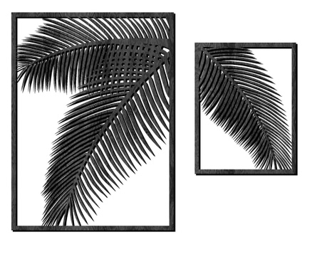 Dekorativni zidni panel, Lovie palmino lišće, 2 dijela 100x75cm, crni