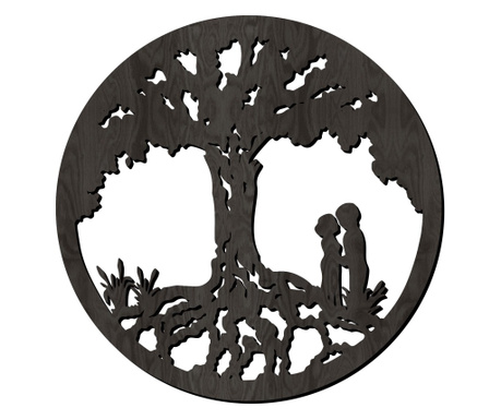 Декорация за стена, Lovie Двойка влюбени с Дървото на Живота, кръг, 45x45cm, Черен