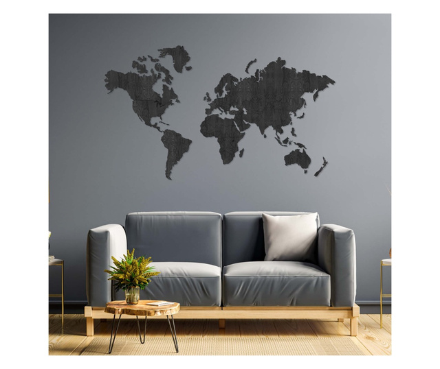 Карта на света за стена Lovie Blank, 200x120cm, Черен