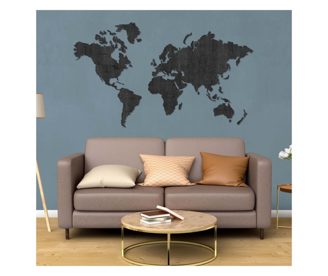 Карта на света за стена Lovie Prime, 200x120cm, Черен