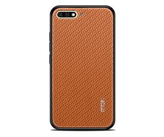 MOFI HONOR műanyag telefonvédő (szilikon keret, bőr hatású hátlap, fonott minta) BARNA [Huawei Y6 (2018)]
