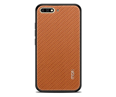 MOFI HONOR műanyag telefonvédő (szilikon keret, bőr hatású hátlap, fonott minta) BARNA [Huawei Y6 (2018)]
