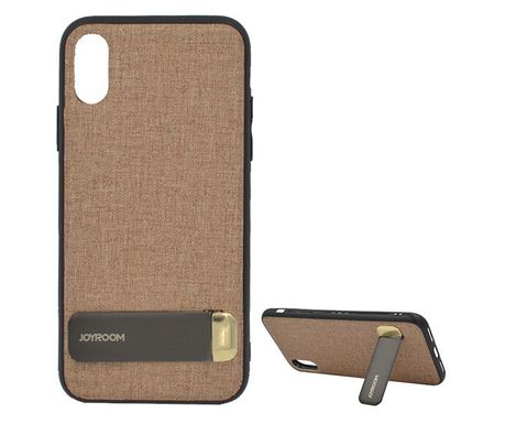 JOYROOM szilikon telefonvédő (textil bevonat, kitámasztó) BARNA [Apple iPhone XS Max 6.5]