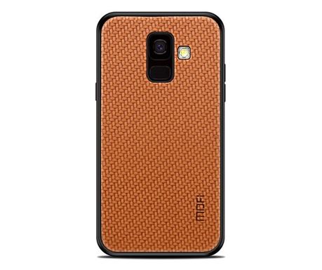 MOFI HONOR műanyag telefonvédő (szilikon keret, bőr hatású hátlap, fonott minta) BARNA [Samsung Galaxy A6 (2018) SM-A600F]