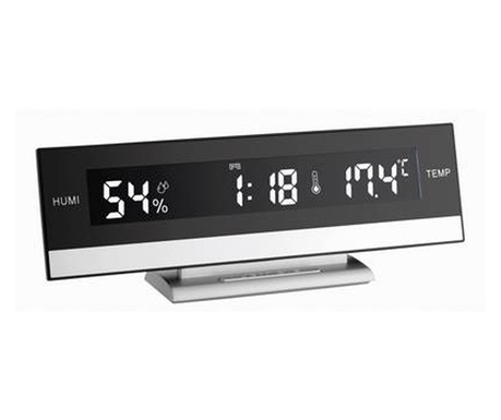 Digitális asztali ébresztőóra pára- és hőmérővel, 240x90x50 mm, TFA 60.2011