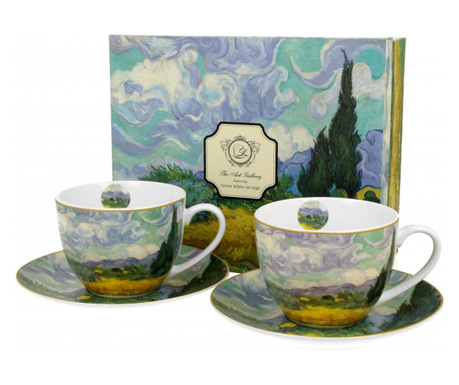 Porcelán teáscsésze aljjal 2 db szett Van Gogh Búzaföld ciprusokkal