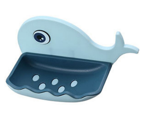 Savoniera pentru copii, cu ventuza, model Balena - Albastru deschis