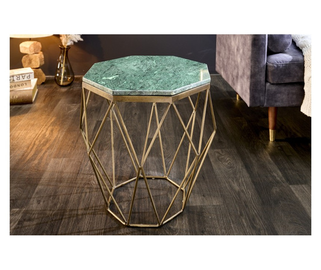 Stolić za kavu Diamond 50cm mramor mesing zeleni