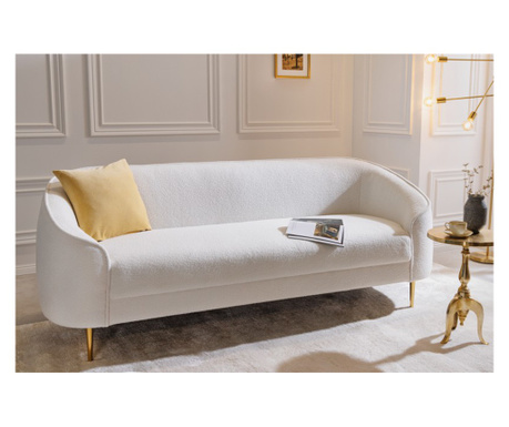 Sofa Diva 205cm teddy tkanina bijelo zlatna