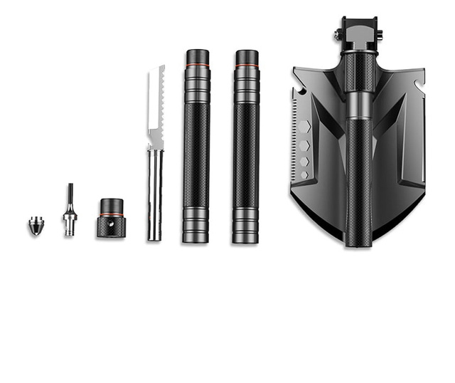 IdeallStore® többfunkciós lapát, Outdoor Evolution, 8 az 1-ben, rozsdamentes acél, 83 cm, fekete