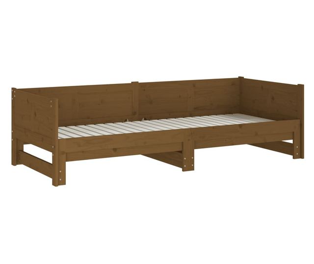 Pat extensibil de zi, maro miere, 2x(90x190) cm, lemn masiv pin