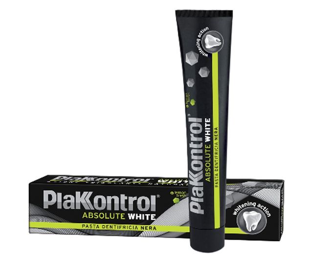 Zubní pasta Plakkontrol Absolute White, s aktivním uhlím, přirozený bělící efekt 75 ml