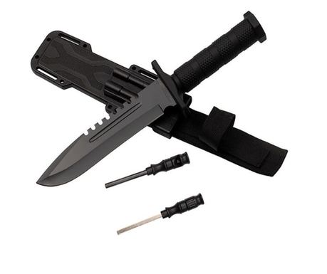 IdeallStore® vadászkés, Jungle Specialist, 31 cm, fekete, hüvely mellékelve