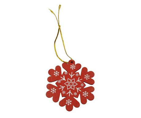 Ornament de brad fulg de nea, Flippy, rosu, lemn, 7.5 cm