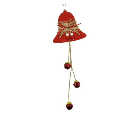 Ornament de brad clopotel, Flippy, rosu, lemn/textil, 36 cm