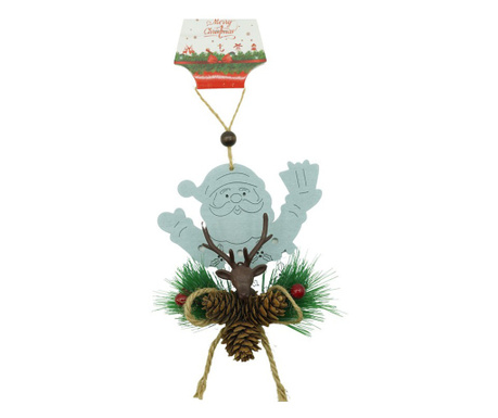 Ornament de brad Mos Craciun cu cerb, Flippy, multicolor, lemn, 18 cm