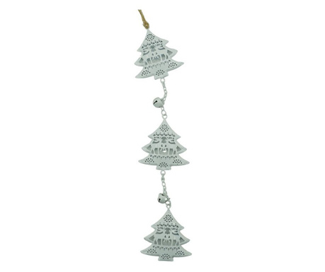Ornament de brad trei pomi de craciun, Flippy, alb, metal, 30 cm