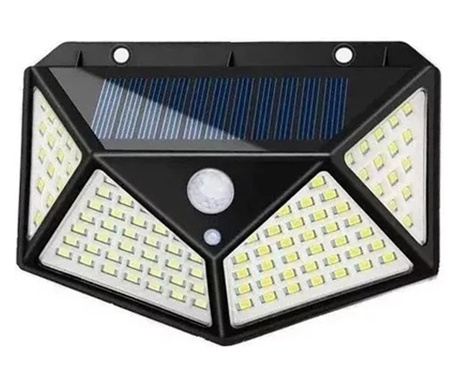 IdeallStore® napelemes fali lámpa, Bright Night, 100 LED, mozgásérzékelő, műanyag, fekete