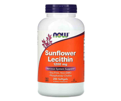 Sunflower Lecithin 1200mg (Lecitina din Floarea Soarelui), Now Foods, 200 softgels