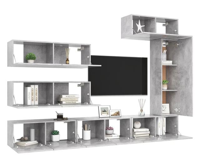 Set TV ormara, 7 dijelova, sivi beton, iverica