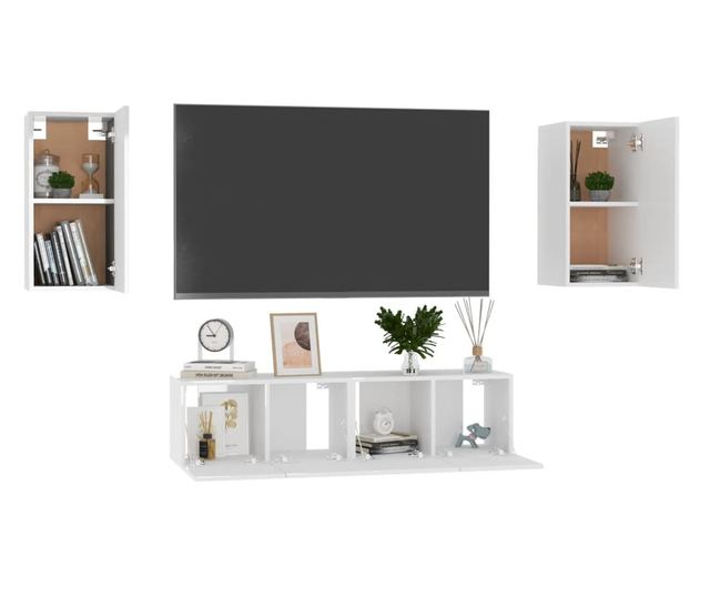 Set TV ormarića, 4 dijela, bijeli ekstra sjaj, PAL