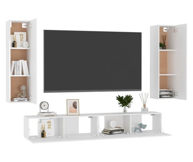 Set TV ormarića, 4 komada, bijeli visokog sjaja, MDF