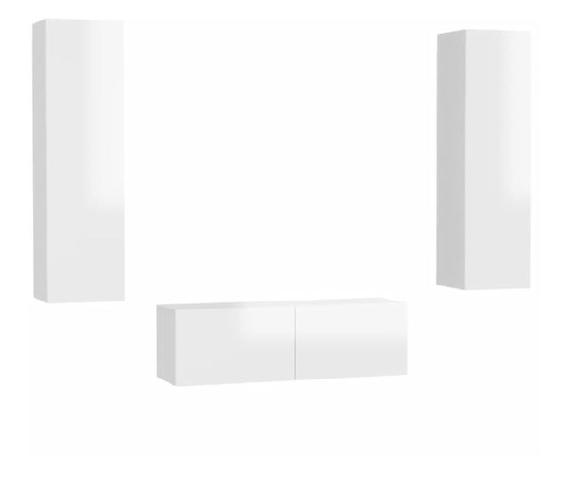 Set TV ormarića, 3 komada, bijeli visokog sjaja, MDF