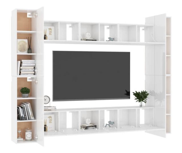 Set TV ormari, 10 komada, bijeli ekstra sjajni, PAL