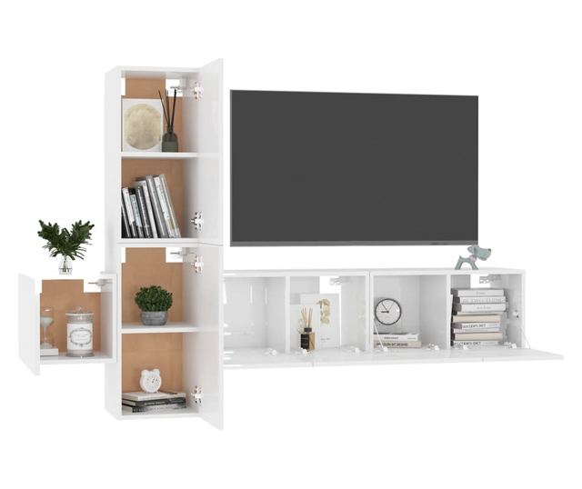 Set TV ormarića, 5 komada, bijeli visoki sjaj, PAL