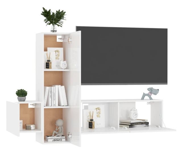 Set TV ormarića, 3 komada, bijeli visokog sjaja, MDF