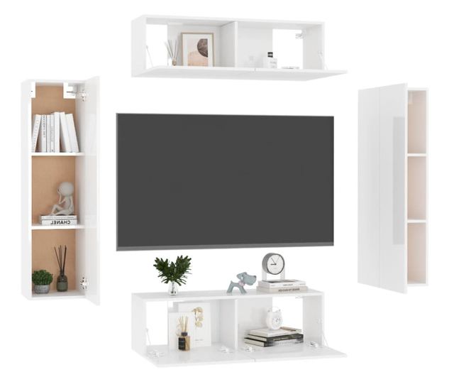 Set TV ormarića, 4 komada, bijeli visoki sjaj, MDF