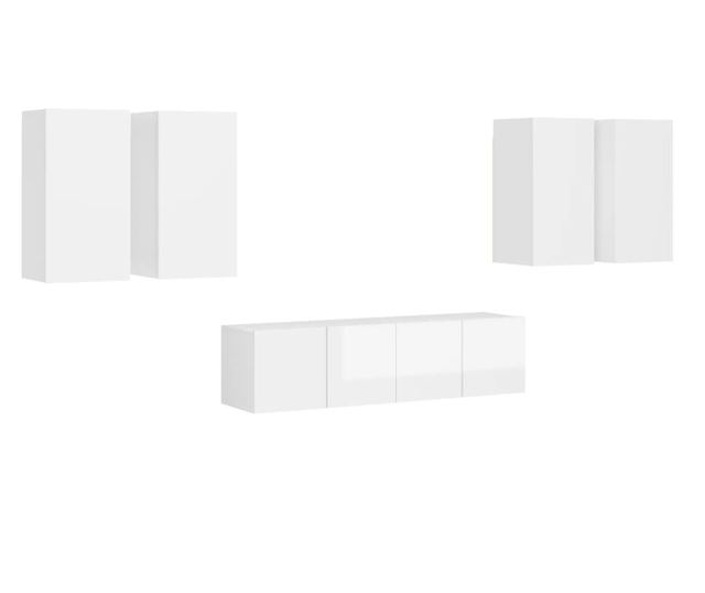 Set TV ormarića, 6 dijelova, bijeli visoki sjaj, PAL