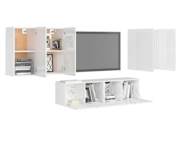 Set TV ormarića, 6 dijelova, bijeli visoki sjaj, PAL