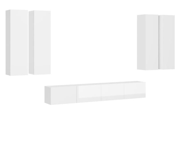 Set TV ormarića, 6 komada, bijeli visoki sjaj, MDF