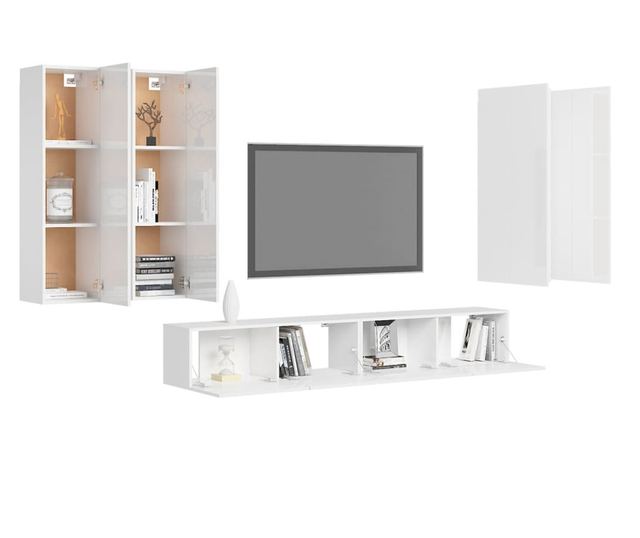 Set TV ormarića, 6 komada, bijeli visoki sjaj, MDF