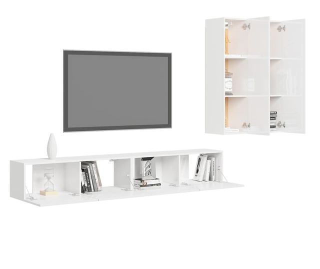 Set TV ormarića, 4 komada, bijeli visokog sjaja, MDF