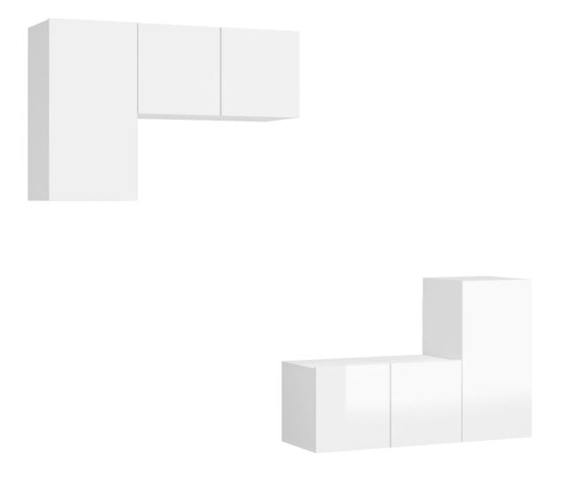 Set TV ormarića, 4 dijela, bijela visokog sjaja, PAL